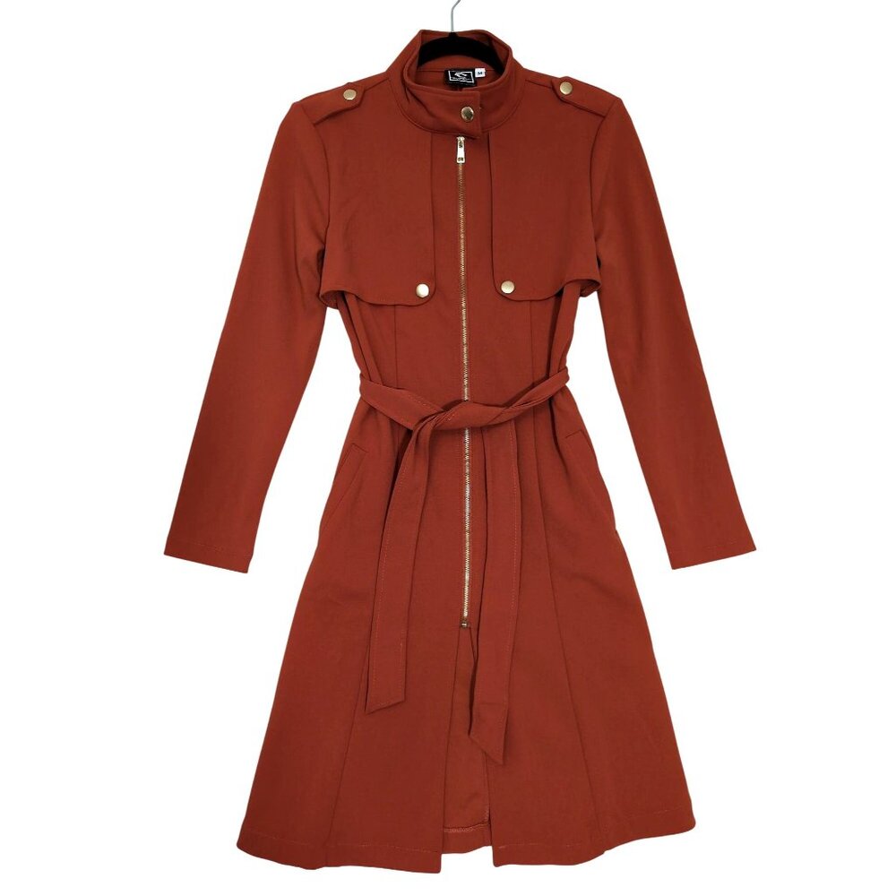 WRV Trench Coat Women M Rust Zip Front Lightweight Belted‎ Capsule Chic City